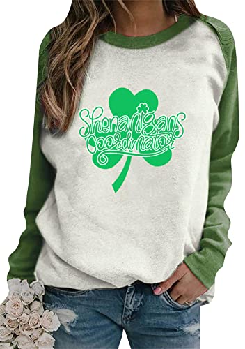 Image of Womens St. Patrick Day Lucky Clover Sweatershirt Crew Neck Long Sleeve Blouse Graphics Tie Dye Pullover
