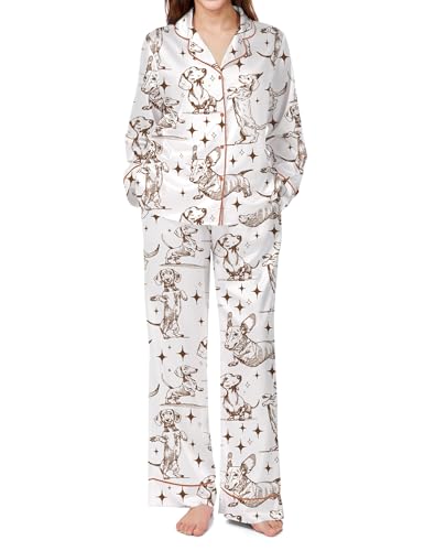 Image of SHESHOW Satin Pajamas for Women Set Long Sleeve Button Down Sleepwear 2 Piece Nightwear Women Pjs Sets Size XS-XXL