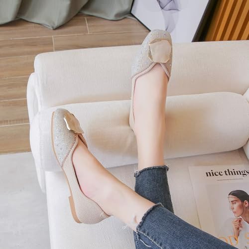 Image of SAILING LU Women's Rhinestone Square Toe Bowknots Ballet Flats Loafers
