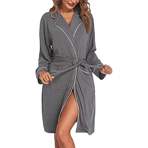 Ekouaer Damen Morgenmantel Kimono Bademantel V-Ausschnitt Robe Leichte Pyjama Saunamantel Cover