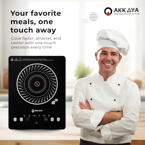 Image of AKKAYA 2200W Electric Infrared Cooktop | Touch Control | Crystal Glass Plate | Fast Heating | 6 Preset Modes | Auto Shut Off | Free Stainless Steel Grill Rack