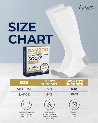 Image of Pembrook Bamboo Viscose Light Compression Socks - 3 Pairs | 8-15 mmhg Compression Socks | Knee High Comfort Support Socks
