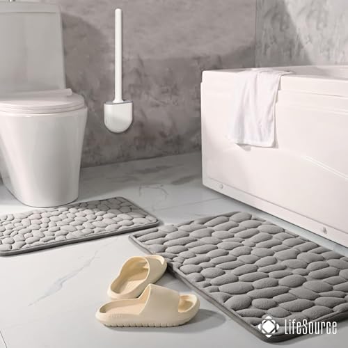 Alfombra de Baño, Alfombra de Baño Antideslizante, Alfombrilla de Baño, Alfombra Baño Absorbente, Alfombra de Baño 40x60 Cm, Alfombra de Baño Antideslizante para Salir de la Ducha, Cepillo WC (Gris)