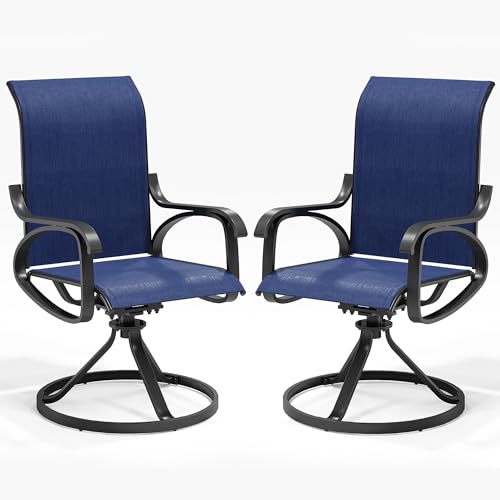 Image of LOUVIXA Patio Swivel Chair Set of 2, All-Weather Patio Swivel Rocking Chair, High Back Patio Dining Chairs for Backyard, Porch, Lawn, Garden(2, Navy Blue)