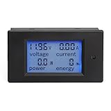 DROK Multmetro digital DC 6.5-100V medidor de energa 20A Voltaje Amperaje Potencia Prueba DC voltios amperios Indicador de visualizacin del monitor LCD luz de fondo azul digital con una funcin de derivacin