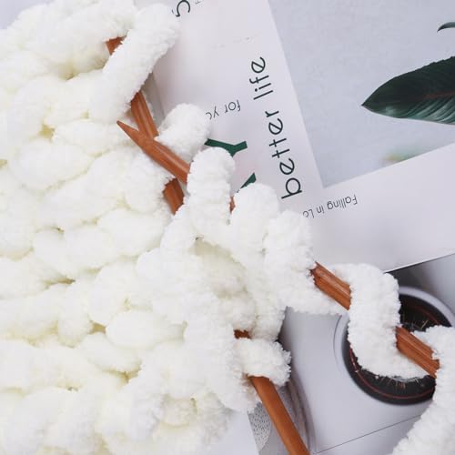 Image of 8 Jumbo Packs Chunky Chenille Yarn for Crocheting, 31.7 yds, 8 oz Each Skein Bulky Thick Fluffy Yarn for Knitting, Super Bulky Chunky Yarn for Hand Knitting Blanket, Soft Plush - Cream