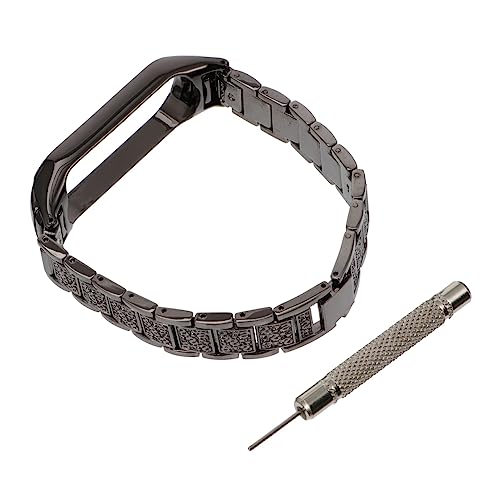 Mikikit Metal Watchband for 5 Watch Fashionable Bracelet Watchband Comfortable Fit Black Vintage Design