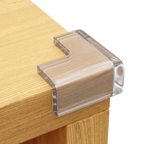 8-Pack Baby Proof Corner Protectors, Clear Furniture Safety Bumpers, Soft Rubber Foam Cushion Guards with Pre-Applied Adhesive, Child Proofing Pads for Tables, Cabinets, Desks, Glass Surfaces