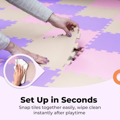Image of MioTetto Baby Play Mat, Comfortable Tummy Time Mat - Portable Foam Floor Tiles, Safe baby mat for floor for Crawling & Development, Soft play mat for babies 0-6 months, Stylish interlocking foam tiles