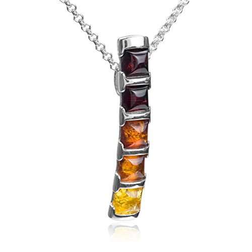 Multicolor Amber Sterling Silver Long Necklace Chain 18
