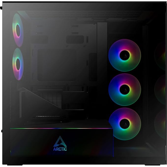 Image of ARCTIC Xtender VG (Mirror Black) with Vertical GPU Mount | PLCe 4.0 Raiser Cable| - PC Case, Mirrored Glass, 2 x 420 mm Radiator Support, Midi Tower, E-ATX, 5X A-RGB Fans pre-Mounted - Black