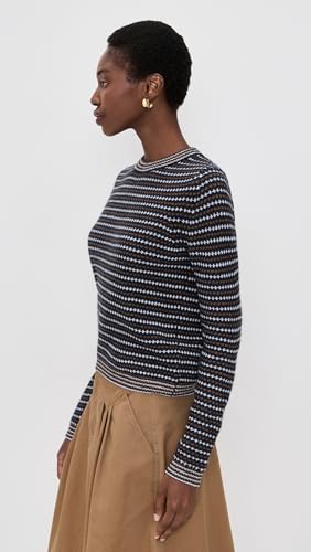 White & Warren Women's Cashmere Textured Stripe Crew Sweater4