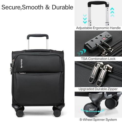 Image of Hanke Softside Expandable Luggage 16 /20 /24 /28 Inch Carry On Luggage for Travel Checked Luggage Suitcases with Wheels & TSA Luggage Large Suitcase, Black, 16-Inch Underseat, Underseat Carry on Luggage