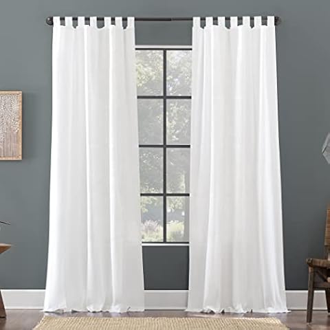Archaeo Linen Cotton Blend Tab Top Curtain, 50" x 84", White Cover