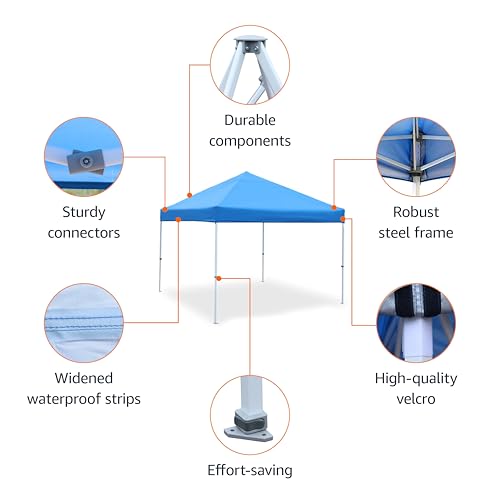 Image of Amazon Basics Outdoor Pop Up 10 x 10 Canopy Tent for Events, Portable with Easy Setup, Sun Shelter for Outdoor Activities, Includes Wheeled Carry Bag, 8 Pegs, 4 Ropes, 4 Weighted Bags, Blue