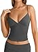 PINKMSTYLE Women Sexy Deep V Neck Double Lined Sleeveless Fitted Basic Tops Y2K Tank Top Cami Deep Grey Small