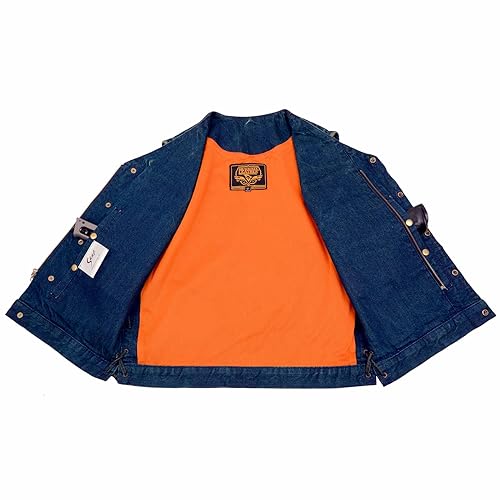 Milwaukee Leather MDM3013 Men's 'Brute' Concealed Snap Blue Denim V-Neck Side Lace Club Style Vest w/Hidden Zipper4