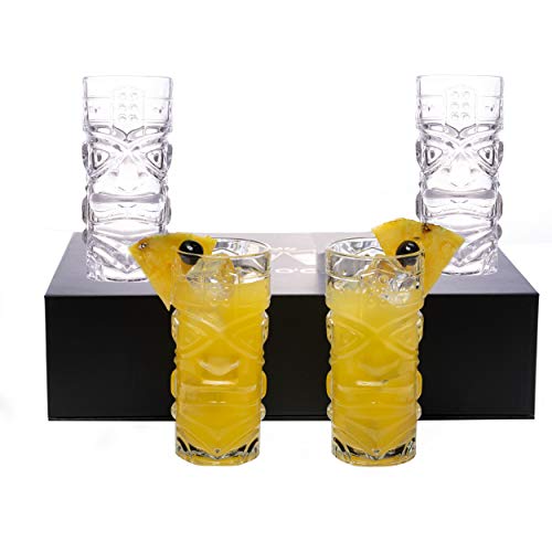 Clear Tiki Glasses, Set Of 4 - 450 Ml - Perfect For Exotic Cocktails, Lemonade, Ice Tea, Mixed Drinks- Exotic Zombie, Rum, Mai Tai, Pina Colada, Punch, Hurricane, Bar Drinkware #TOP1