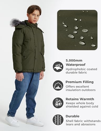 Image of wantdo Boys' Winter Coat Waterproof Puffer Jacket with Detachable Hood