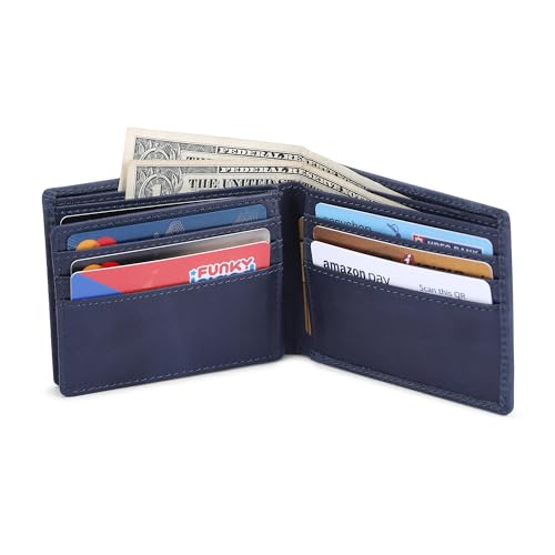 The Antiq Leather Wallet for men with RFID Blocking, Gift for Him, Bifold Wallets with 9 Credit Cards 1 ID Window, Wallet for Men, Men's Purse, Currency Organiser (Single ID Wallet, Blue)3