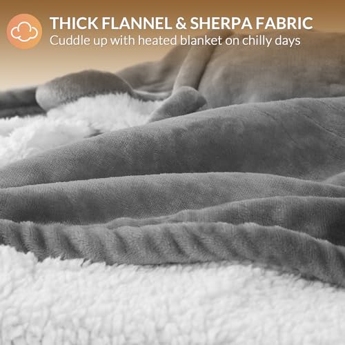 Image of HOMLYNS LuxeHeat Heated Blanket Electric Blanket Full Size, Soft Flannel Sherpa Heating Blanket with 10 Heat Settings, 1-10 hrs Timer Auto Shut Off (72x84 inches, Grey), Only for 120V Voltage Use