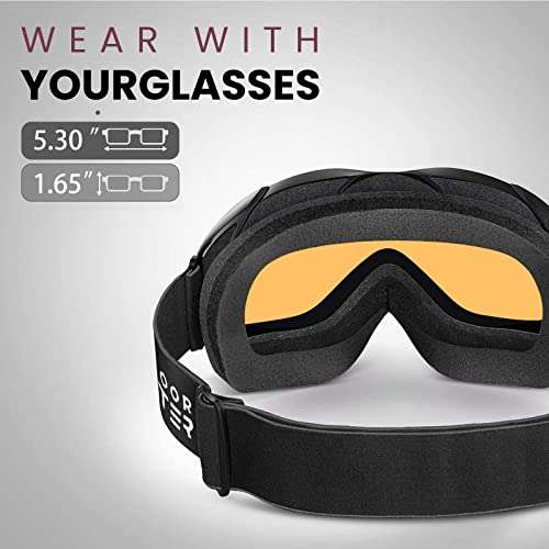 Image of OutdoorMaster Ski Goggles OTG - Over Glasses Ski /Snowboard Goggles for Men, Women & Youth - 100% UV Protection (Blackframe Orangelens VLT65%)