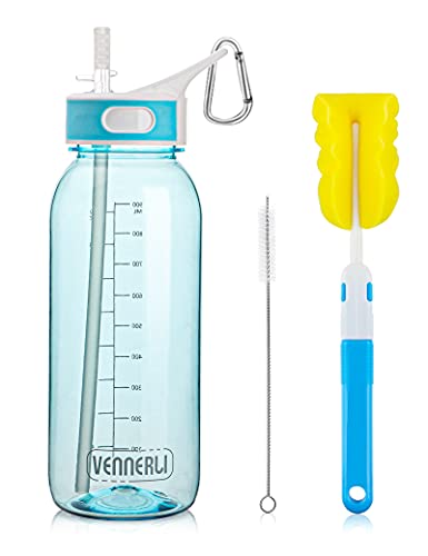 Water Bottle with Straw Reusable Water Bottle BPA-Free 32oz Water Bottles with Straw Lid Leakproof Tritan Water Jugs Dishwasher Safe Drinking Water Bottles for Home Fitness Outdoor Hiking Workouts