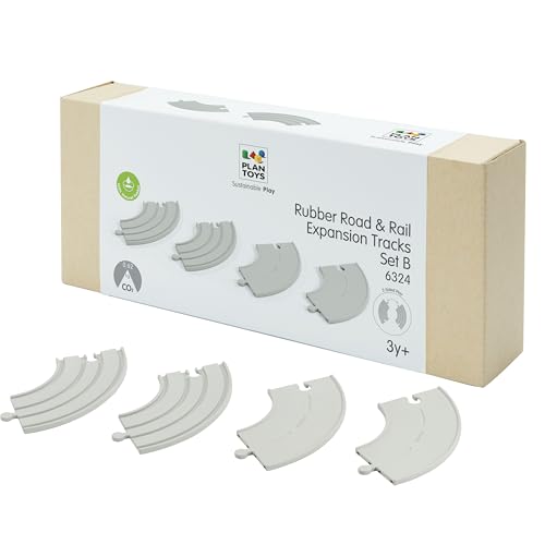 Image of PlanToys Rubber Road & Rail Expansion Tracks Set B Wooden Montessori Play Accessory | Imagination, Problem Solving and Creative World Building | Eco Friendly Track Set