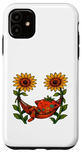 ヒマワリハンモックでリラックスできるヒッピートマト スマホケース iPhone 11 用