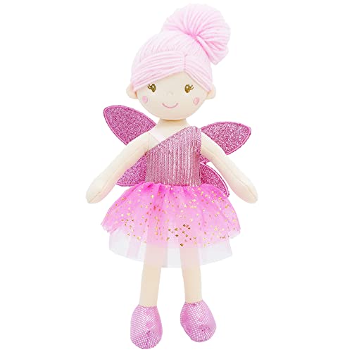 June Garden Muñeca Hada Encantada del Jardín de 12' Elida - Muñeca Rellena Suave de Peluche - Regalo para Niña - Atuendo y Alas Rosadas