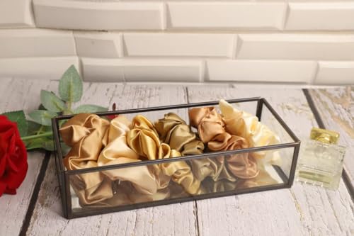 Image of Vintage Rectangular Brass Glass Tray with Jewelry Organizer, Decorative Accent, Wedding Bridal Party Gift, Candy Table Decor (Colour-Black, Size- 25cm X 11cm X 6cm (LxBxH) (Pack of 1)