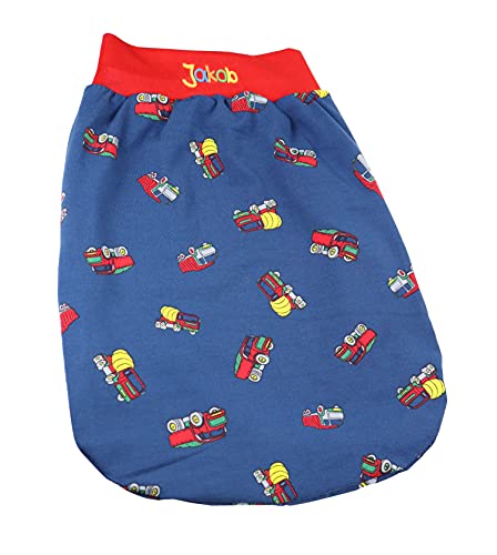 Trappelzak vrachtwagen lasten blauw baby met naam, slaapzak gepersonaliseerd, babyslaapzak in verschillende maten haasjes (blauw, 80)