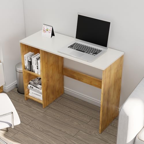 Image of Bniture Wooden Study Table for Home | Engineered Wood Study Table with 2 Storage Shelf | Multi Purpose Computer Desk for Writing & Study | Laptop Table for Study Room | Giant Wood & Frosty White