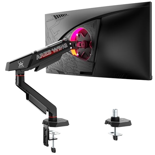 Brazo monitor para pantallas curvas y planas en escritorios de teletrabajo y gaming