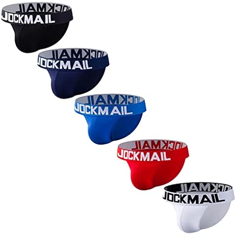 JOCKMAIL 5PCS/Pack Sexy Men Briefs Mens Underwear Pack Cotton Men's Briefs Pack (XXL, Black+White+Red+Navy+Blue) Cover
