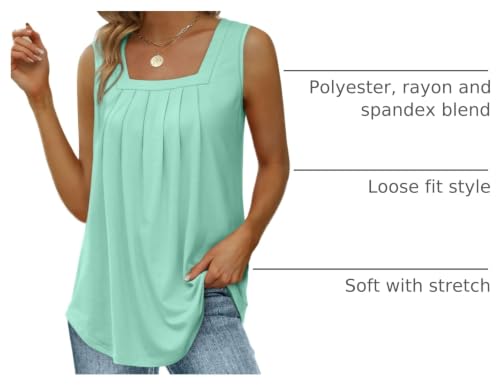 Image of Saloogoe Summer Tank Tops for Women Loose Fit Pleated Square Neck Sleeveless Tops Curved Hem Flowy