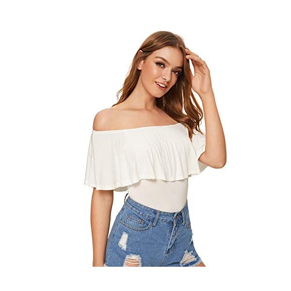 Verdusa-Womens-Off-The-Shoulder-Short-Sleeve-Ruffle-Bodysuit Verdusa Women's Ruffle Off Shoulder Short Sleeve Bodysuit White M