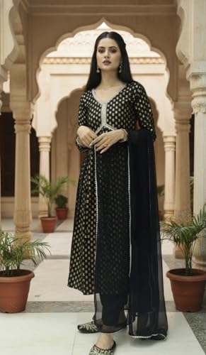 Image of Women Rayon Embroidered Kurta with Pant and Dupatta Set