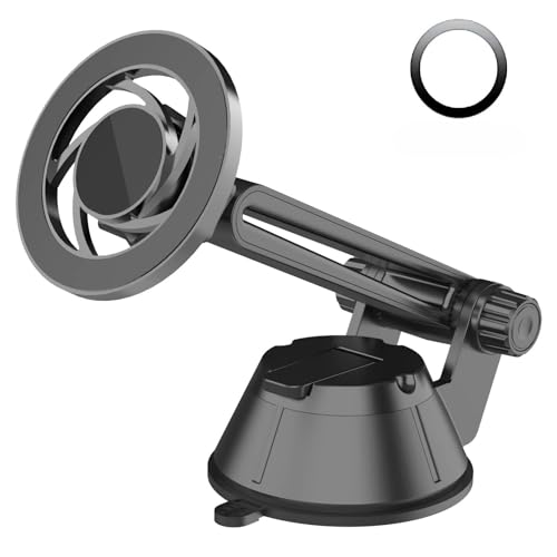 Image of RIGGEAR Magnetic Dashboard Car Phone Holder, Compatible with MagSafe Car Phone Mount, Windshield Mobile Holder for Magsafe Compatible iPhones /Cases /Android Phones (with Free Included Metal Ring)