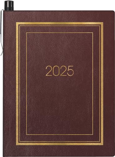 BRUNNEN Agenda de bolsillo modelo 713 (2025), 2 páginas = 1 semana, A7, 160 páginas, tapa blanda con borde dorado ornamental, burdeos