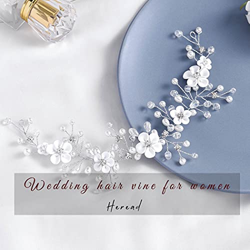 Heread Flower Bride Wedding Hair Vine Pearl Bridal Headband Rhinestones Hair Breath Accessories For Women And Girls  (A Silver) #TOP6