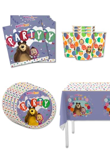 Funidelia | Kit decoração de aniversário Masha e o urso para 8 pessoas ▶ Masha and the Bear - decoração para festas de aniversário, festas de fantasia, Halloween e carnaval - rosa