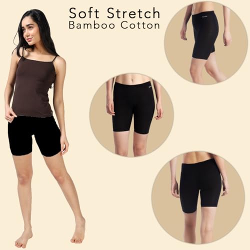 Image of Lavos Women Under Dress Sports Cycling Shorts, Bamboo Cotton Activewear Yoga Gym Workout Anti-Bacterial Uniform, Elastic Mid Waist Shorties Tights for Womens and Young Ladies