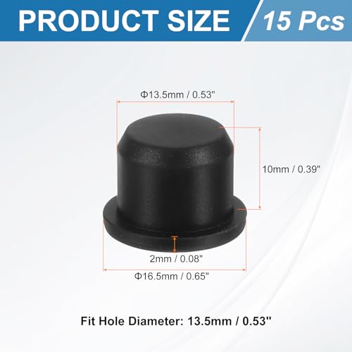 Image of uxcell 15Pcs Silicone Hole Plug, Waterproof Solid T-Shaped Rubber Stoppers Bottle Seal Tube Pipe Plug End Cap for 13.5mm /0.53 inch Hole for Bathtub Bottle, 0.39 inch Plug Height, Black