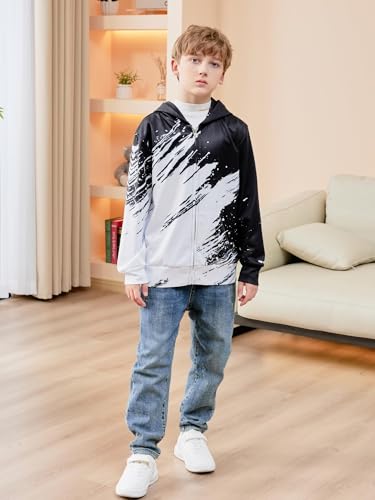 Idgreatim 6-14T Boys Zip Up Hoodies Kids 3D Graphic Hoody Sweatshirt Zipper Pullover with Pockets