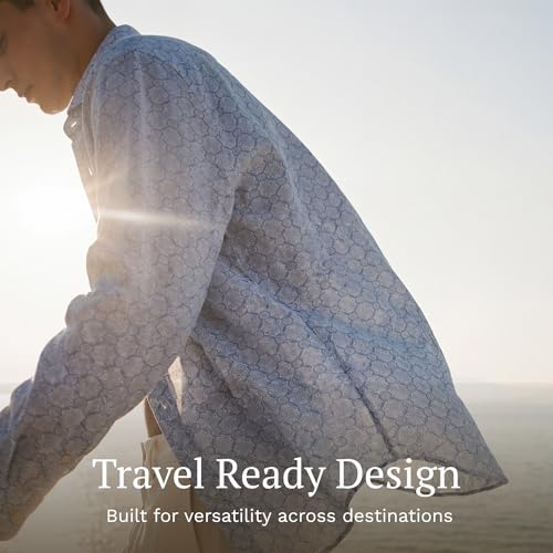 Image of SWIMS Santorini Men's Long Sleeve Linen Stretch Button Down Shirt | Lightweight breathable shirt for vacation, resort wear, travel and beach