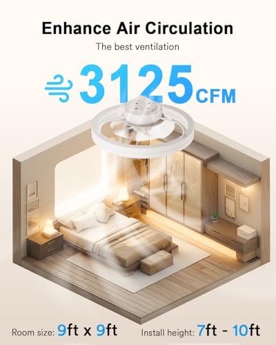 Image of Lumary Smart Ceiling Fans with Lights and Remote, WiFi & Bluetooth Low Profile Ceiling Fan with 2200K Nightlight for Bedroom, RGBAI & 42 Scenes Mode, Flush Mount Easy to Install, 5000 LM, 19 In White