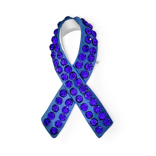 Image of SET OF 3-Blue Ribbon Prostate Cancer Survivor Crystal Brooch Pin - Silver Plated Accent - Symbolic Support Jewelry for Men