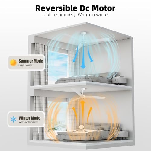 Image of TALOYA Ceiling Fans with Lights,Metal Body Fan,White Finish,Dimmable, Noiseless, Reversible DC Motor,Remote Control,6-Speed