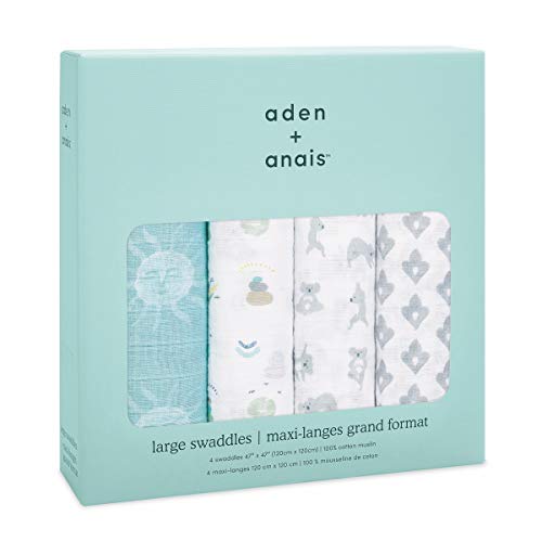 Image of aden + anais Swaddle Blanket, Boutique Muslin Blankets for Girls & Boys, Baby Receiving Swaddles, Ideal Newborn & Infant Swaddling Set, Perfect Shower Gifts, 4 Pack, Now + Zen